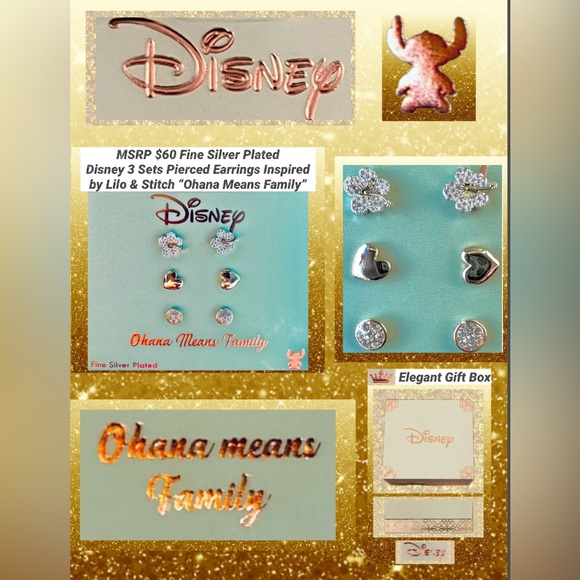 Disney Pierced Earring 3 Sets Lilo & Stitch Hibiscus Heart & Circle MSRP $60 NWT - Picture 4 of 7